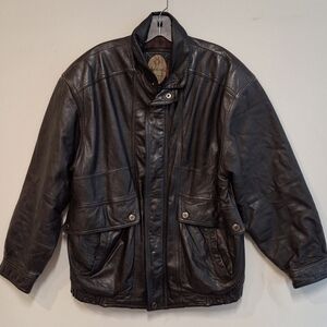 Vintage Members Only Dark Brown Leather Bomber Jacket Size M Distressed Top Gun